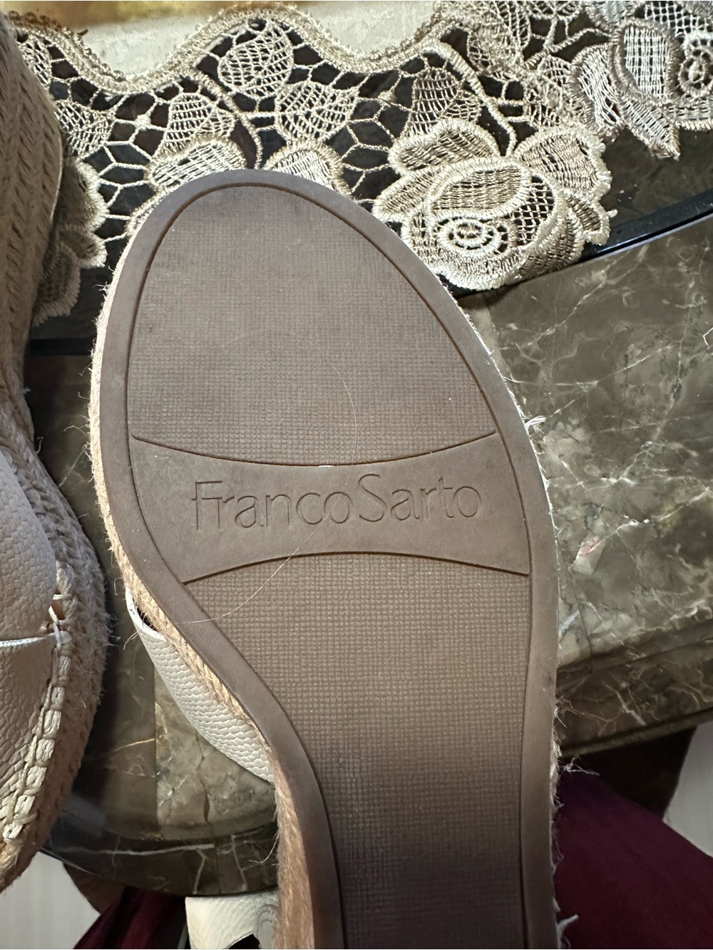 Franco Sarto Cream Crisscross Espadrille Wedge Sandals - Picture 4 of 5